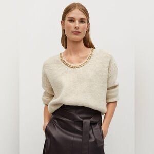 Mango Cream Sweater with Gold Chain Detail